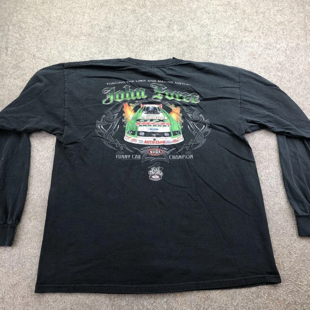 John Force Shirt Mens XL Black Racing Long Sleeve Gildan NHRA Funny Car Graphic